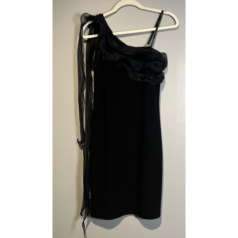 Vtg. Joseph Ribkoff Off Shoulder Dress Sz 6 Black Ruffle Coctail Evening Formal
